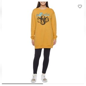 The Beatles Juniors Womens Graphic Sweatshirt Dress-Tunic Large Honey Gold